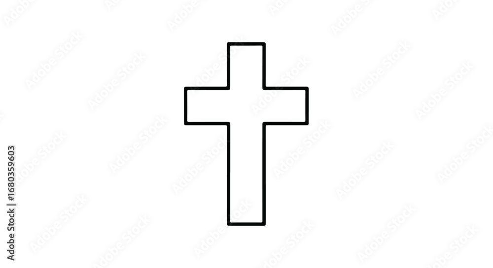 Fototapeta premium Stylized representation of a cross symbol in outline form against a stark white background creating a minimalist religious emblem image