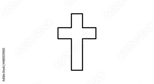 Stylized representation of a cross symbol in outline form against a stark white background creating a minimalist religious emblem image