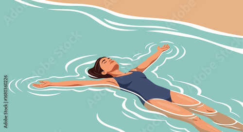 A Woman Relaxing And Floating Peacefully In Serene Waters During A Perfect Summer Day