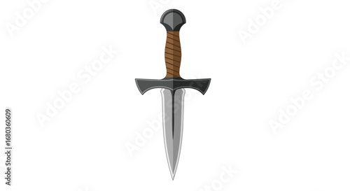 Stylized Medieval Dagger with Woven Grip and Decorative Guard Isolated on White Background Offering a Vintage Weaponry Illustration