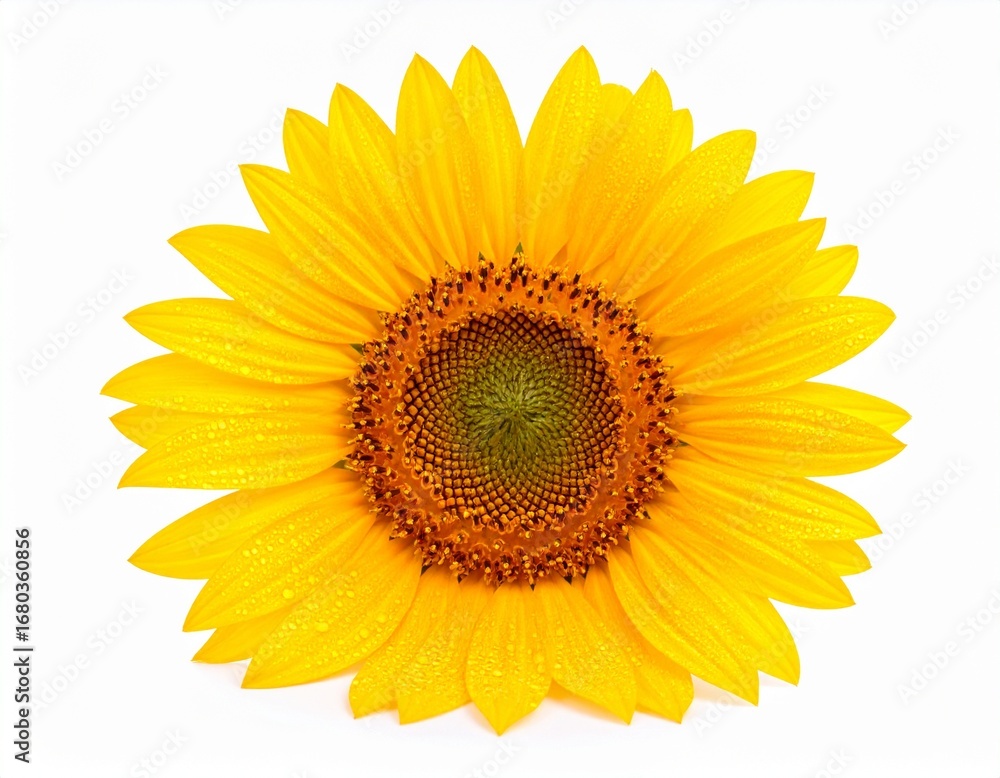 Fototapeta premium Sunflower with Dewdrops, isolated on white background 