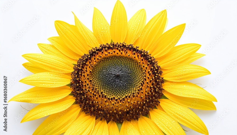 Fototapeta premium Sunflower with Dewdrops, isolated on white background 