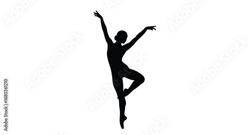 Elegant silhouette of a ballet dancer gracefully posing in a classic arabesque position expressing balance rhythm and poised movement with arms raised