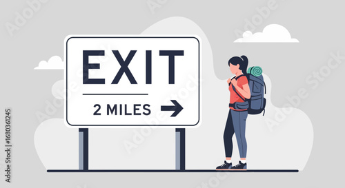 Traveler Ready To Exit The Highway Searching For Adventure During Daytime Outdoors