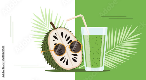 Tropical Fruit with Sunglasses and a Healthy Beverage, Perfect Summer Refreshment, Fresh
