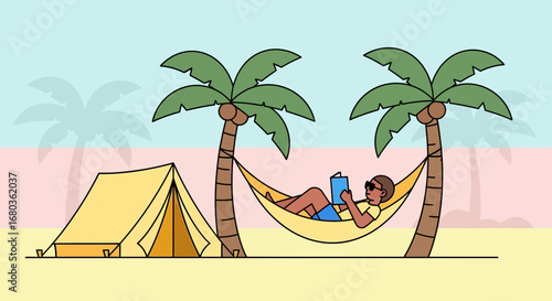 Tropical Getaway: Leisurely Reading in a Hammock Under Gentle Palm Trees