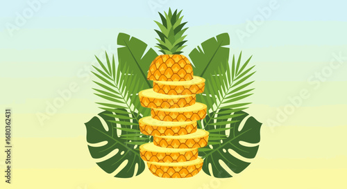 Tropical Pineapple Delicacy Displayed With Lush Foliage on A Colorful Background