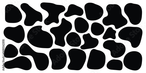 Set of black organic, irregular, and amorphous shapes. Abstract fluid vector design elements. Organic amoeba blob shape abstract, Abstract blob and amoeba figure, Dynamic amoeba silhouette