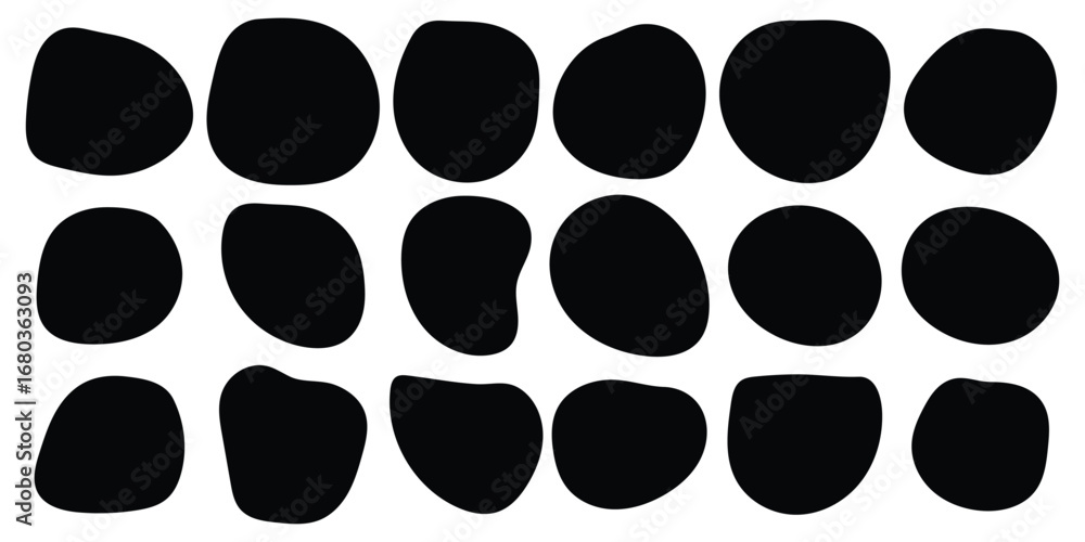 Fototapeta premium Set of black organic, irregular, and amorphous shapes. Abstract fluid vector design elements. Organic amoeba blob shape abstract, Abstract blob and amoeba figure, Dynamic amoeba silhouette