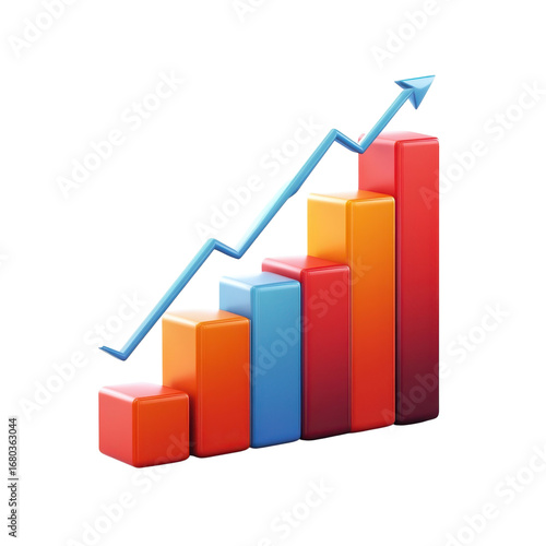 Free Download Upward trend shown by a colorful 3d bar graph with a rising arrow illustrating business growth and financial success on transparent background - GFXLoad