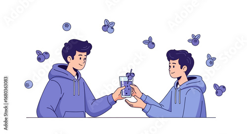 Two Individuals Toasting A Beverage With Floating Blueberries In A Vector Illustration