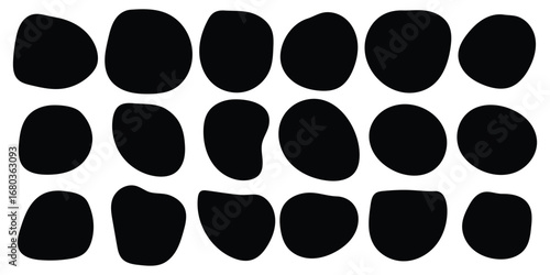 Set of black organic, irregular, and amorphous shapes. Abstract fluid vector design elements. Organic amoeba blob shape abstract, Abstract blob and amoeba figure, Dynamic amoeba silhouette