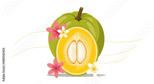 Unique Tropical Fruit Composition With Flowers And Decorative Elements