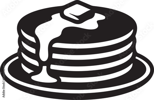 a simple illustration of a pancake, Breakfast pancakes with syrup, syrup-topped flapjack stack