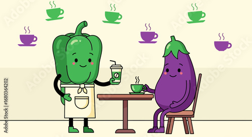 Vegetable Cafe: A Whimsical Scene Of Coffee, Friendship, And Delightful Ambiance