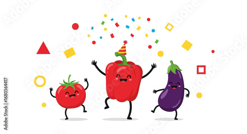 Vegetable Characters Celebrating With Festive Confetti In Joyful Animation