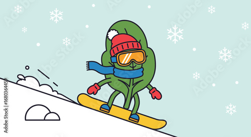 Vegetable Characters Enjoys Snowy Day, Snowboarding Downhill and Having Winter Fun