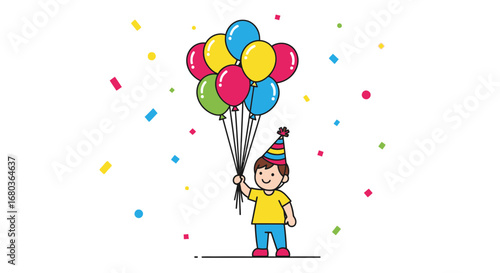 A Young Child Holding Colorful Balloons Celebrating a Special Event With Festive Confetti
