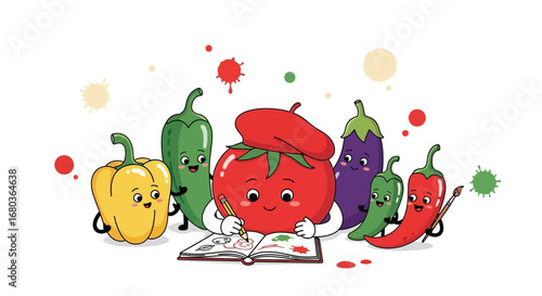 Vegetable Friends Create Artwork: A Delightful Cartoon Depicting Creativity and Happiness