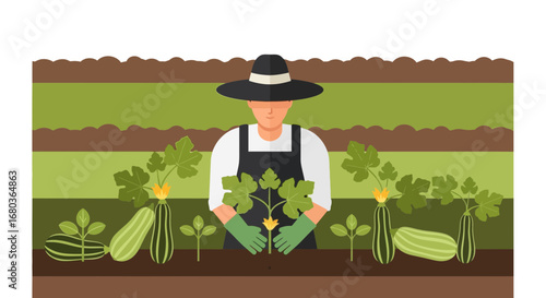 Vegetable Garden Cultivation Farmer Harvesting Fresh Organic Produce