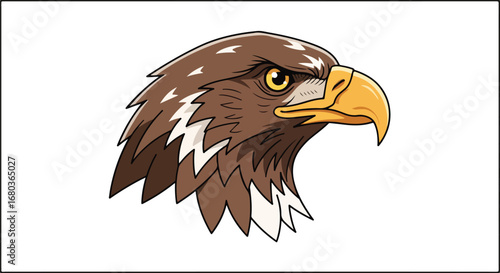 Majestic golden eagle head design artwork illustration, symbol of freedom and determination, predatory bird portrait design, sharp gaze and strong