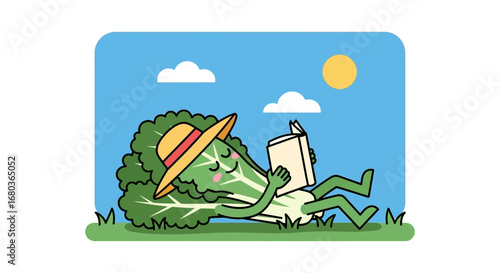 Vegetable Relaxing And Reading A Book Outdoors With Happy And Peaceful Vibes