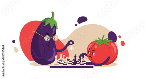 Vegetables Engaged In A Strategic Chess Match, Competing For Victory On The Board