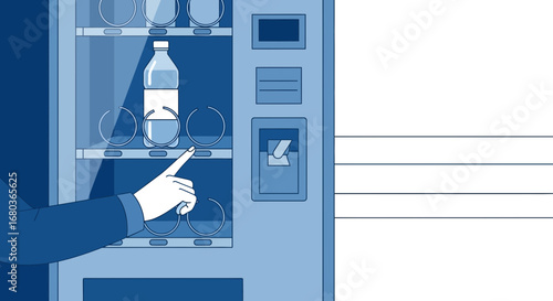 Vending Machine Selection Depicts Process Of Acquiring Bottled Water With Hand Gesture