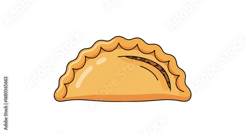 Golden, Flaky Empanada Illustration with Crimped Edges and Savory Filling Ready to Savor, a Delightful Cartoonish Representation of Traditional Pastry