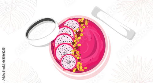 Vibrant Dragon Fruit Smoothie Bowl Illustration With Artistic Composition and Modern Design