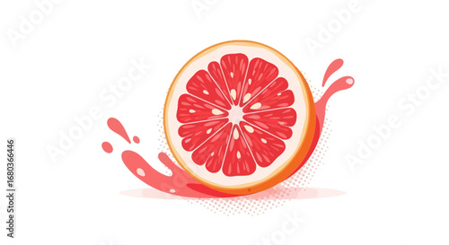 Vibrant Grapefruit Slice Illustration With Juice Splashes On A Clean White Background