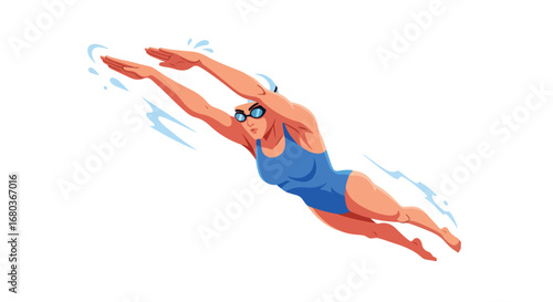 Dynamic swimmer glides swiftly through clear water, exhibiting athletic prowess in aquatic sport, training for competitive event performance
