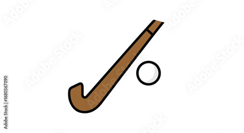 Minimalistic Field Hockey Illustration Presenting Stick and Ball on Clean White Backdrop Sport Symbol Depiction
