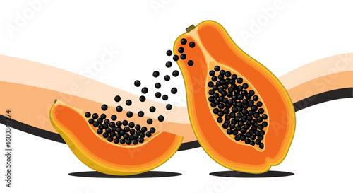 Vibrant Papaya Slice Illustration: Tropical Fruit Art and Colorful Deliciousness Design