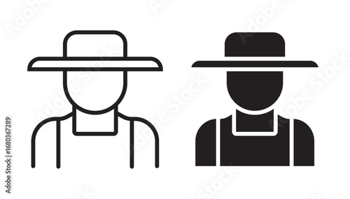 Farmer hat outline avatar person agriculture rural worker male simple Farmer avatar outline with hat representing agriculture.Illustration of farmer with hat and overalls icon vector agriculture farmi