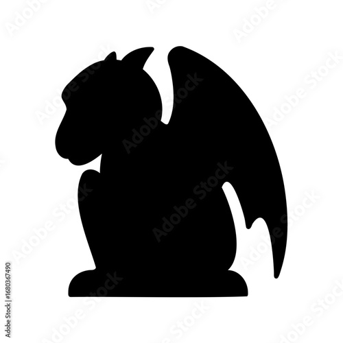 Silhouette of a Winged Gargoyle Guardian Sitting Atop a Stone Ledge