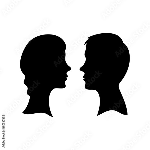 Silhouettes of Two Faces in Profile Looking at Each Other Intimately