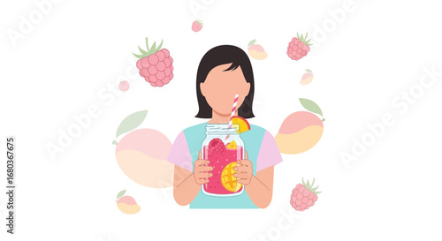 Vibrant Smoothie Portrait Featuring Fruit and Refreshing Beverage Illustration