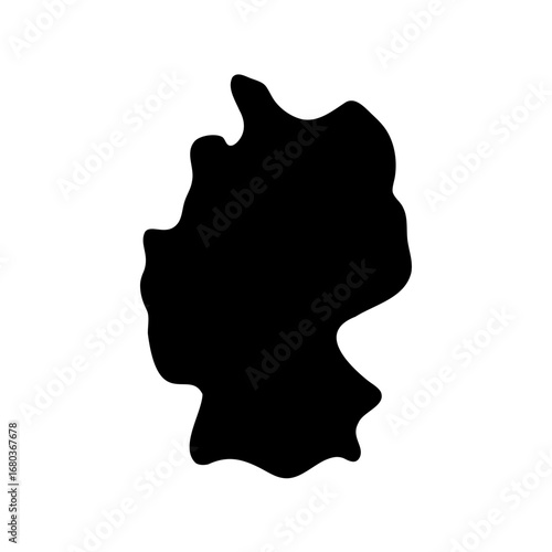 Simple black silhouette depiction of the country Germany on a white backdrop