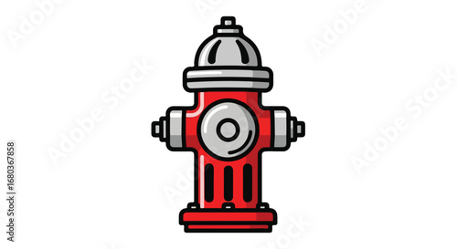 Cartoon fire hydrant illustration with red body and silver cap conveying safety and emergency readiness for firefighting services and urban