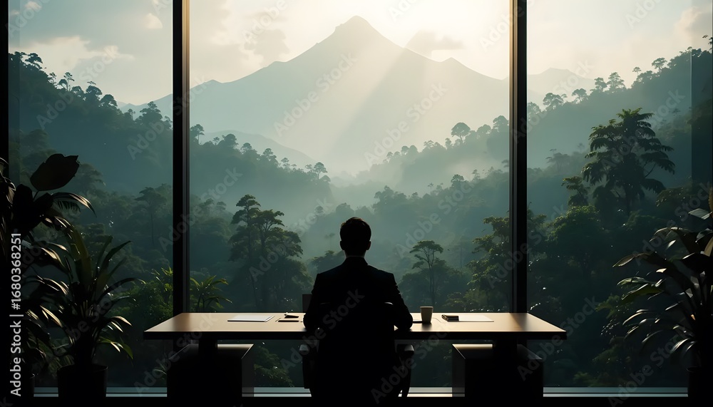 Obraz premium Businessman office view mountain landscape nature work from home executive scenery success