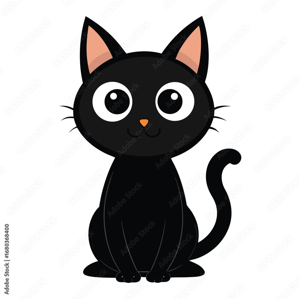 Obraz premium Minimalist Cartoon Black Cat Illustration (Cute Character Design)