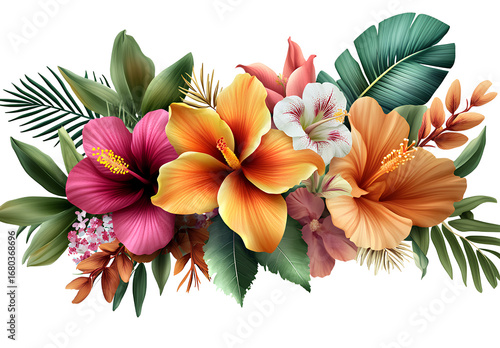 set of two tropical flower arrangements, transparent background, png 