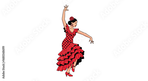 Flamenco Rhythm: A Woman's Passionate Dance in Ruffled Red Dress, Captivating Spanish Tradition and Artistic Expression of Culture