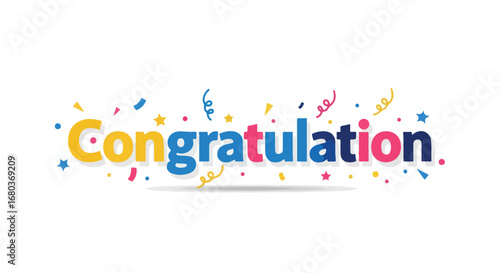 Festive congratulatory message with cheerful confetti and vibrant typography on white background perfect for celebrations