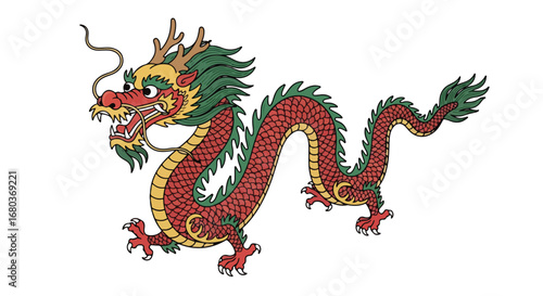 Classic chinese dragon illustration showcasing ancient mythology and artistic design on a white backdrop creating a striking visual representation