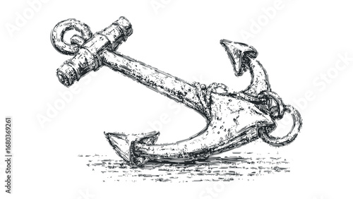 Vintage Nautical Anchor on Transparent. Vector hand drawn illustration