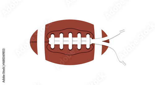 Stylized american football illustration with visible stitching and laces on plain background representing sports equipment and competition