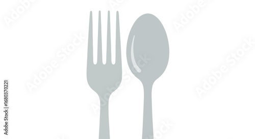 Fork and Spoon Utensils Paired Together in a Minimalist Silver Cutlery Design for Dining Table Arrangement and Culinary Art Presentation