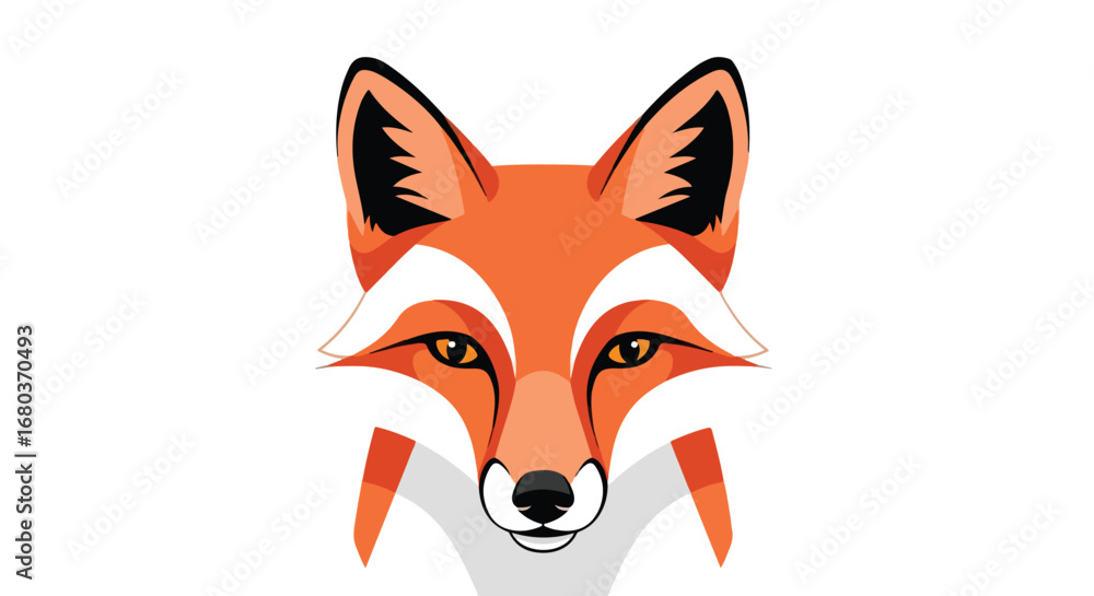 Fototapeta premium Stylized fox head graphic illustration, animal design, vibrant orange fur, modern artistic representation, minimalist artwork,isolated on white